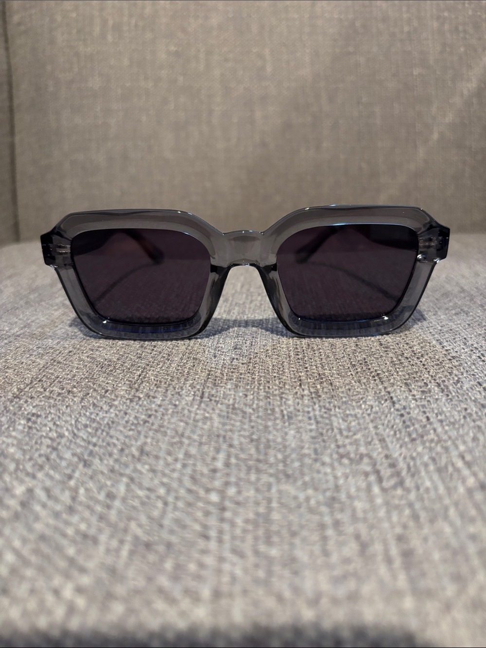 Le Specs Translucent Gray Square Sunglasses with Dark Lenses